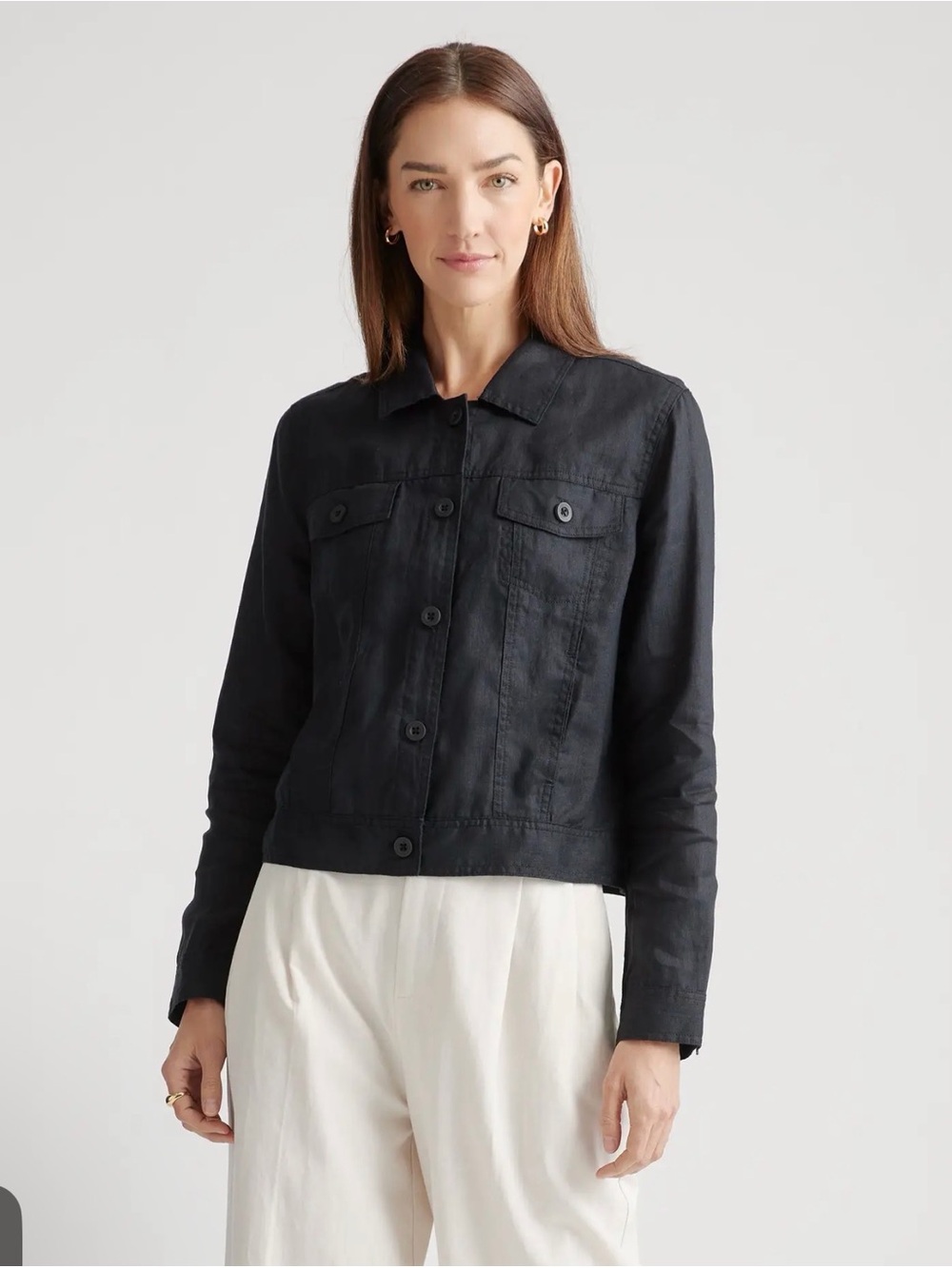 Quince Black Button-Front Jean Jacket